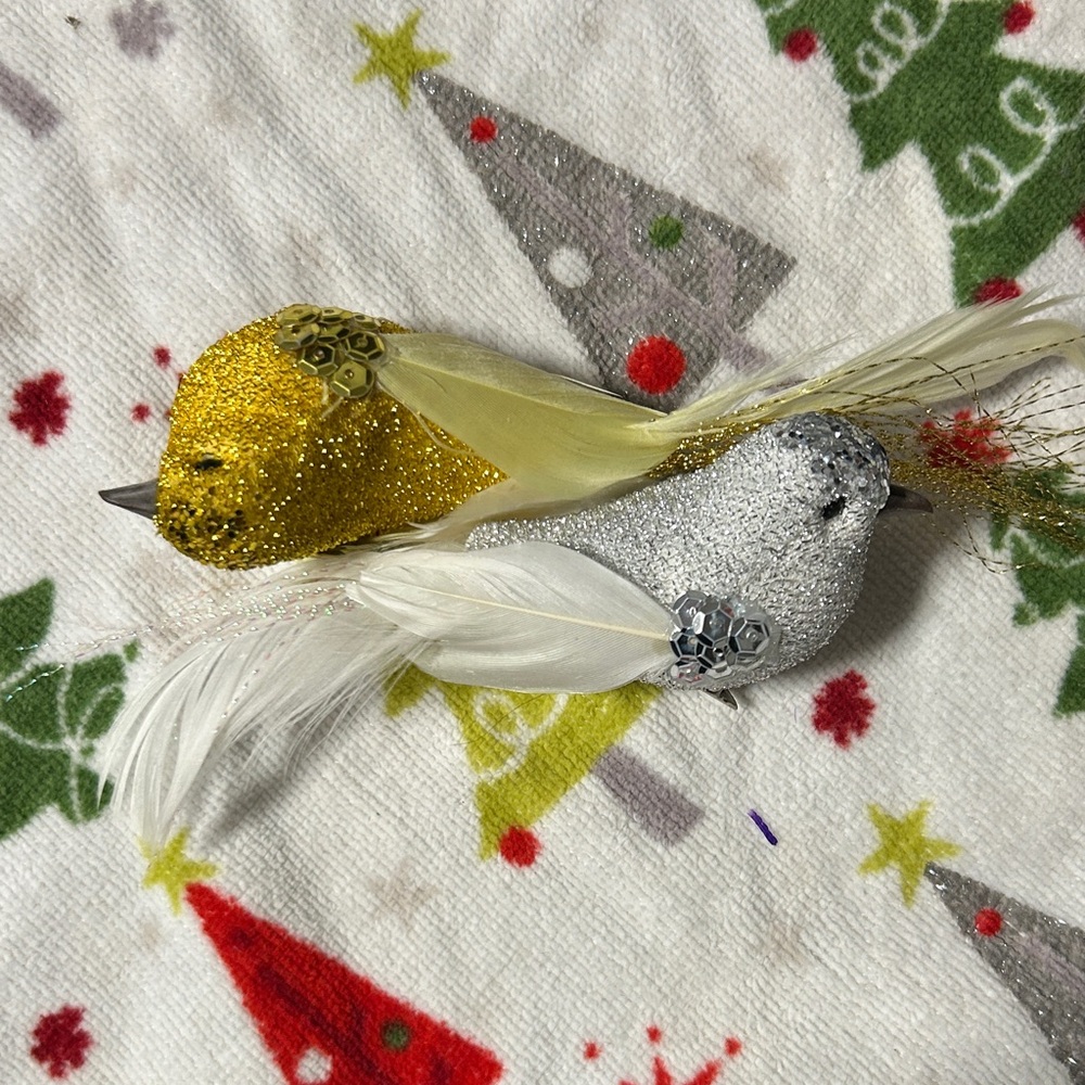 Sparkling Gold and Silver Bird Toys